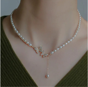 Pearl Fit Butterfly Choker Necklace