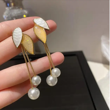 Pearl Leaf Drop Earrings