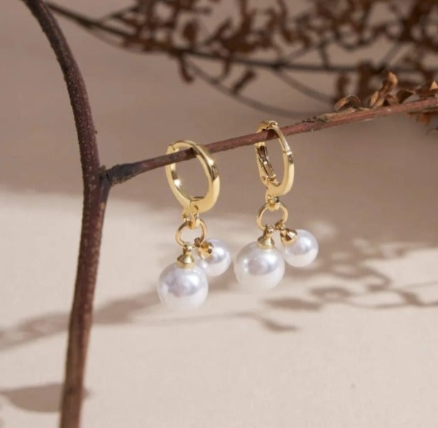 Elegant Pearl Drop Hoop Earrings