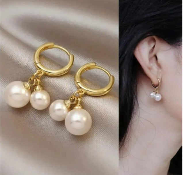 Elegant Pearl Drop Hoop Earrings