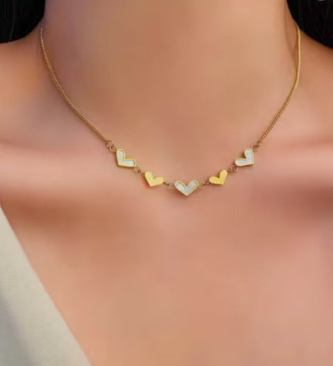 Linked Hearts Enamel Necklace