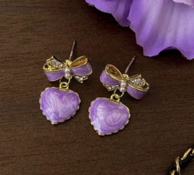 Lilac Love Bow Drop Earrings