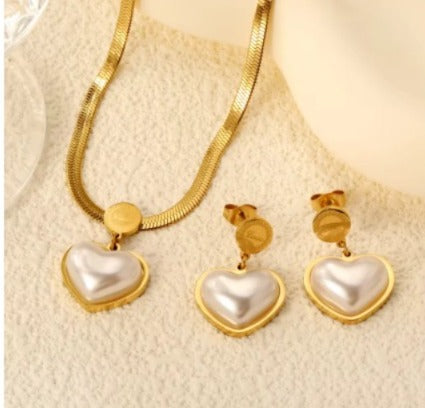 Golden Heart Pearl Love Set