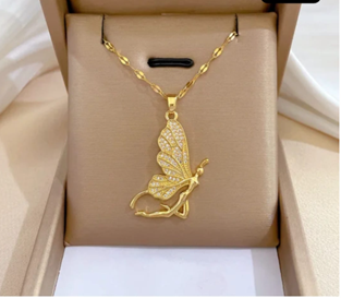 Golden Fairy Wings Pendant Necklace
