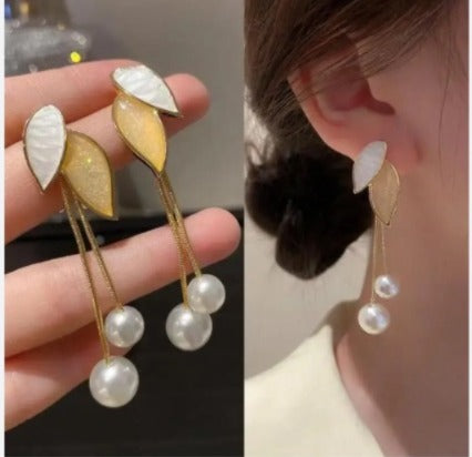 Pearl Leaf Drop Earrings