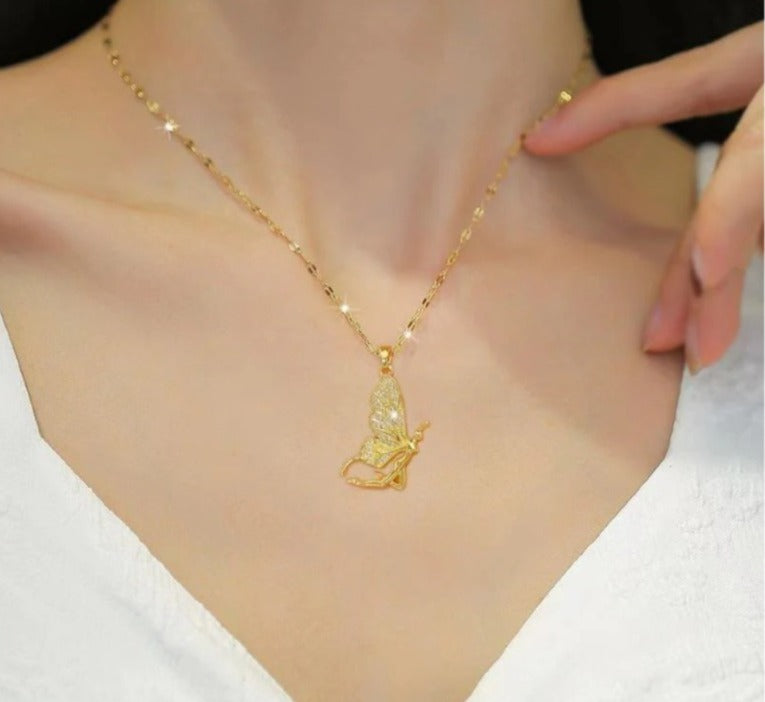 Golden Fairy Wings Pendant Necklace